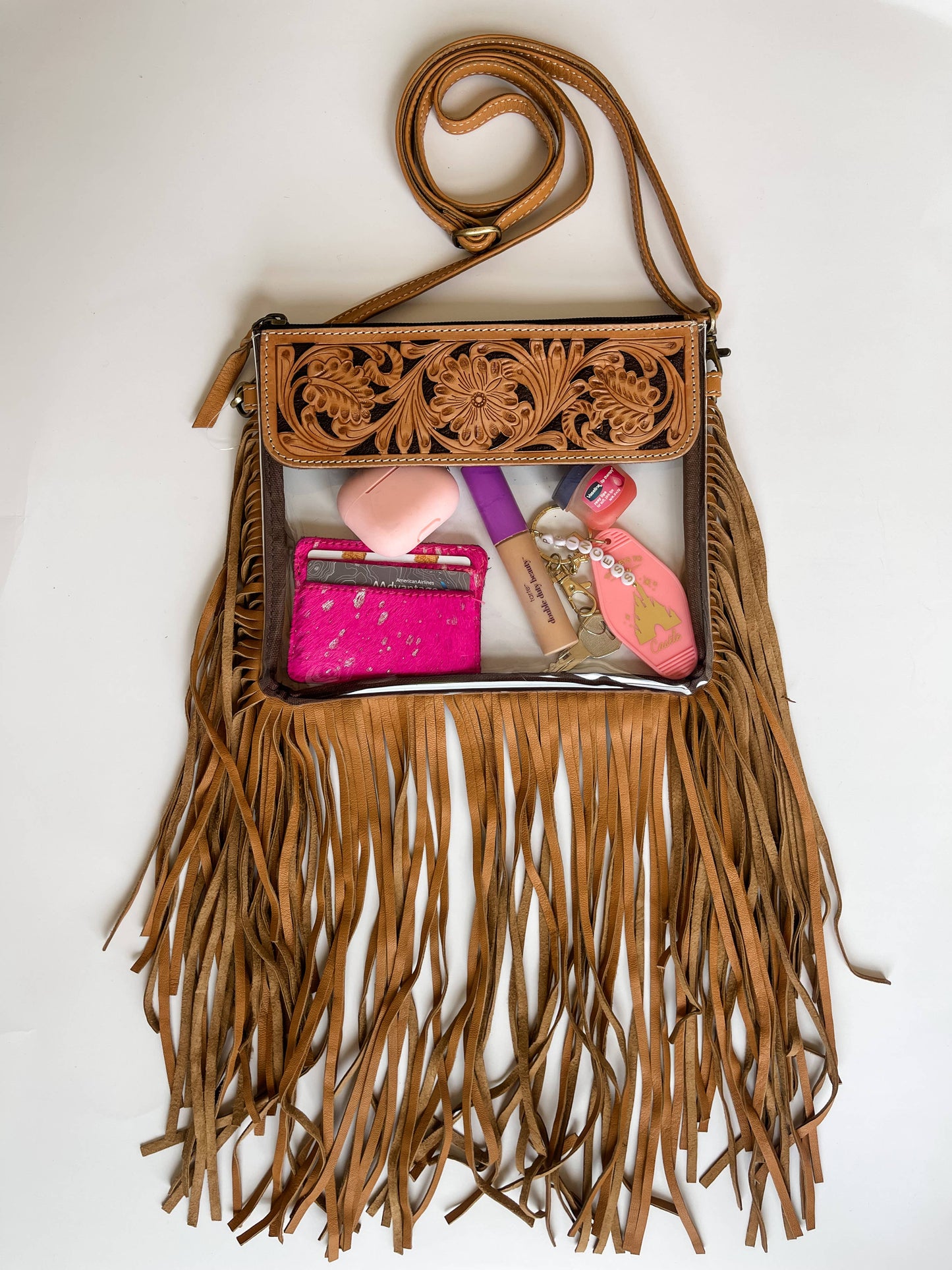 Western Clear Fringe Crossbody – Stylish & Stadium Approved